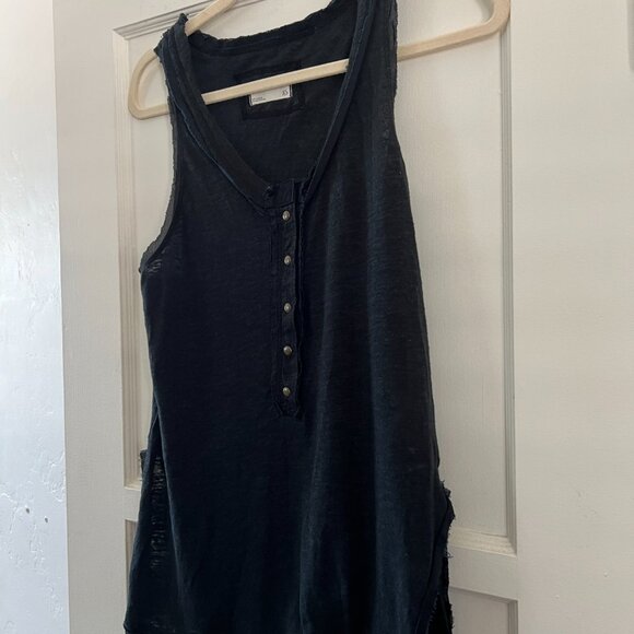 Free People Women's Love Language Solid Tank black linen slit hem henley XS - Picture 2 of 11